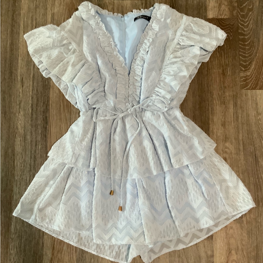 Blue Ruffle Layer Romper Mini Dress - Picture 3 of 13